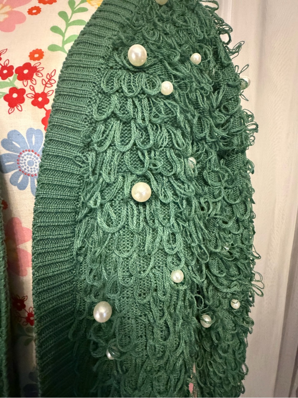 Mighty Fine Green Loop-Knit Cardigan with Pearl Accents - Picture 2 of 8